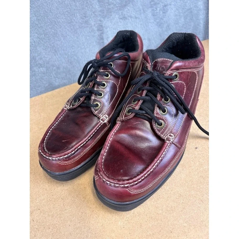 Rocky Mens 12M Burgundy Leather Work Oxford Shoes Lace Up Moc Toe Low Cut Chukka
